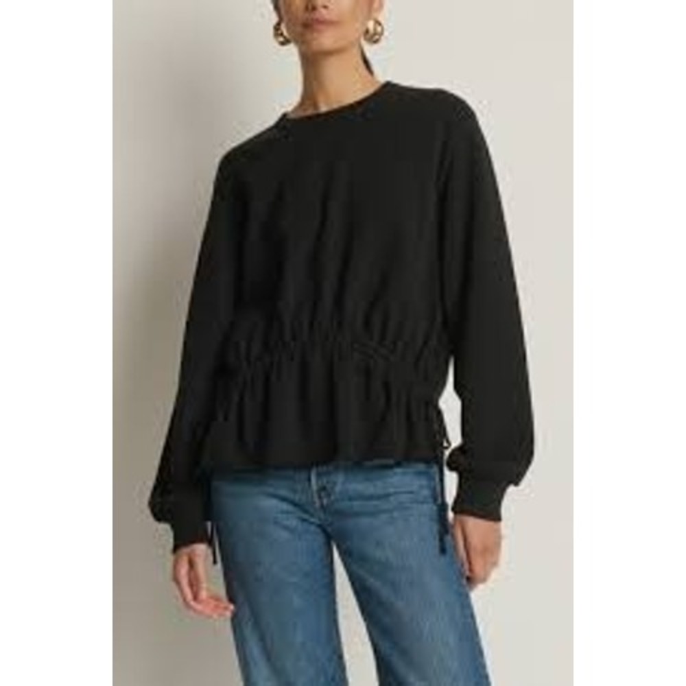 Nation LTD Los Angeles Black Cotton Cinched Waist Sweatshirt New L